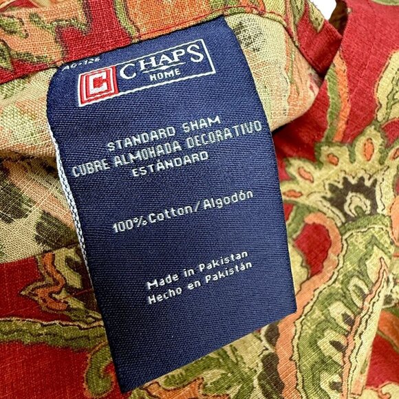 CHAPS Pillow Sham Red Jacobean Floral Burlap Trim Standard Size Cotton Annabelle - Picture 5 of 9